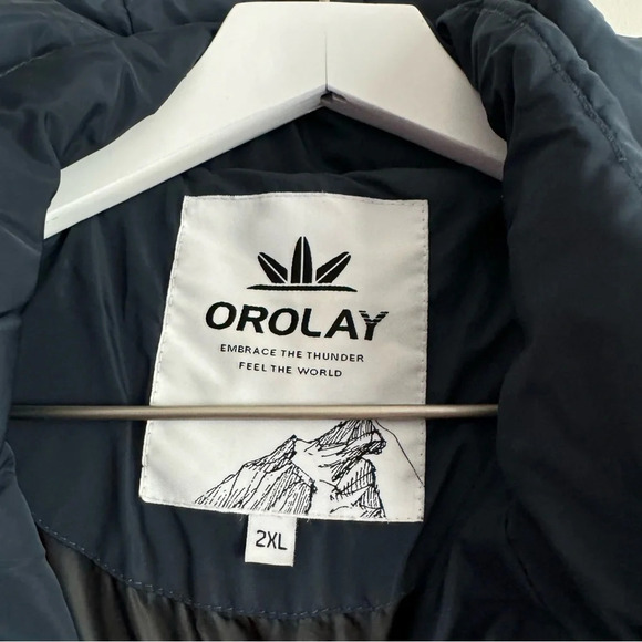 Orolay down feather insulated navy parka jacket with faux fur size 2XL - Picture 2 of 8